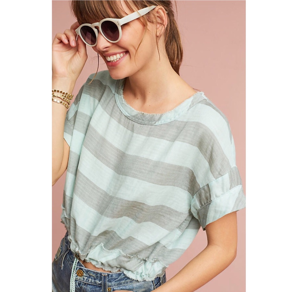 NWT Breezy Drawstring Cropped Tee / Striped Top